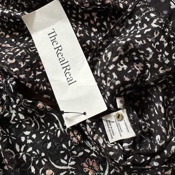 Ulla Johnson Floral Silk Balloon Sleeve Blouse Womens 6 Black White Coquette - Picture 5 of 11